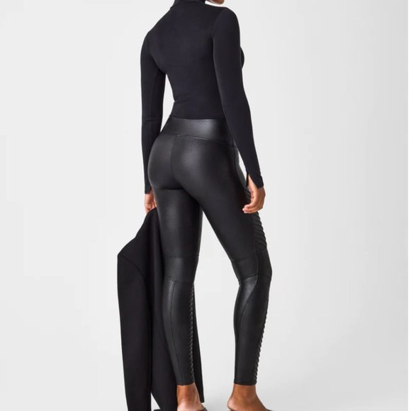 Spanx Faux Leather Moto Leggings Size Small Petite - Picture 2 of 8